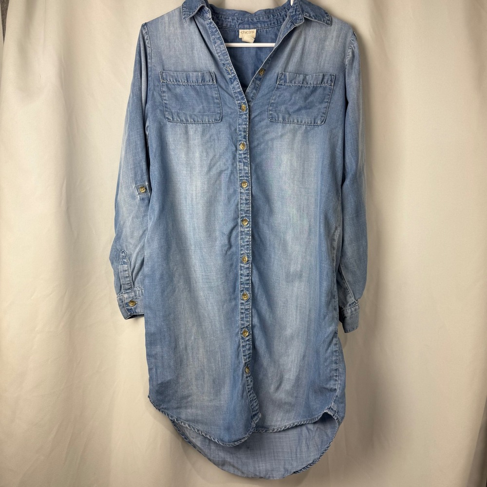 Chico's Chambray Denim Button Front Shirt Women's Size 00 Long Sleeve